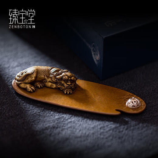 臻宝堂原创紫铜卧狮香插纯手工雕刻檀香座托香薰家用茶具摆件配件中式 卧狮香插 商品图1