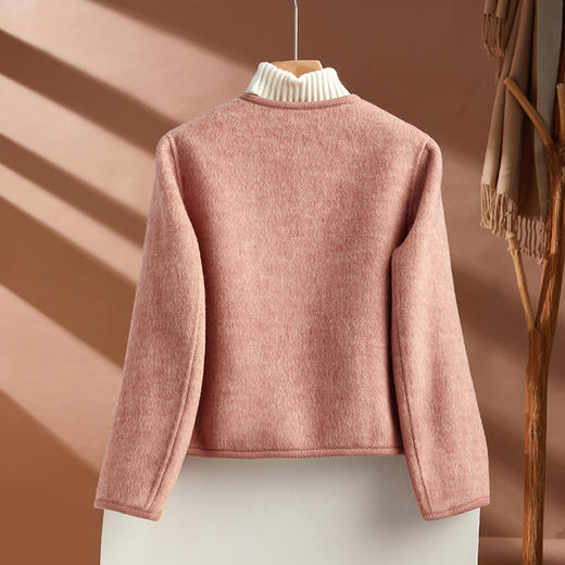 ALBB-2023秋冬新款小香风双排扣毛呢外套女休闲针织边圆领气质羊毛大衣 商品图1