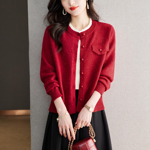 CC-QLS6658春秋新款慵懒风短款小香风针织开衫外搭早春毛衣外套上衣 商品图0