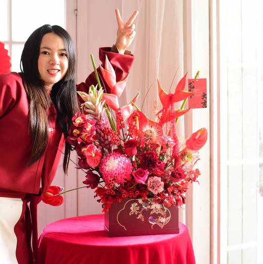 《龙行龘龘》富贵鸟大花蕙兰北美冬青牡丹菊红掌弗洛伊德新年插花 商品图7