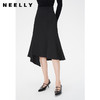 NEELLY纳俪商场同款春季高腰黑色包臀鱼尾裙纯色垂感不规则半身裙N24021E01088 商品缩略图0