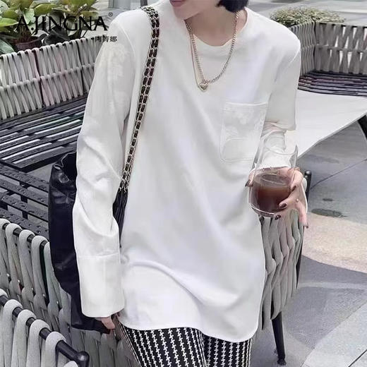 【积分兑换】阿菁娜提花双袖新中式“入门款”T恤F29C302003 商品图7