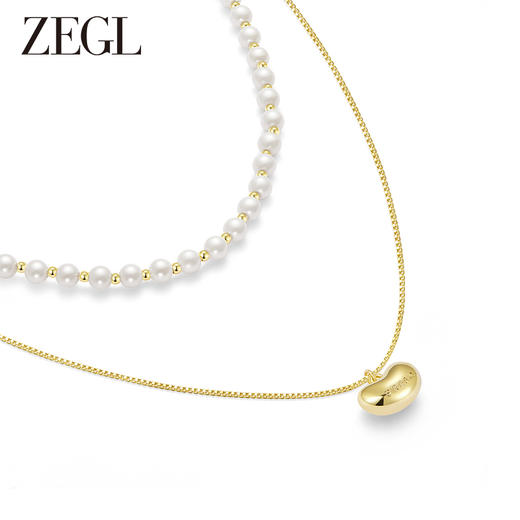ZEGL金色小豆豆人造珍珠项链女轻奢小众高级感法式复古锁骨链配饰 商品图1