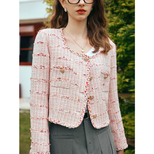 OLrain欧芮儿粉色小香风短外套女早春2024年新款千金感气质上衣 商品图1