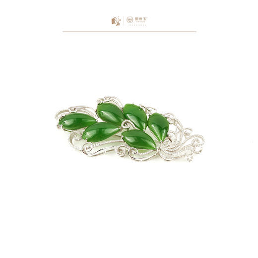 新疆国玉盟世玉和田玉金镶碧玉胸针【带证书·顺丰物流】 商品图0