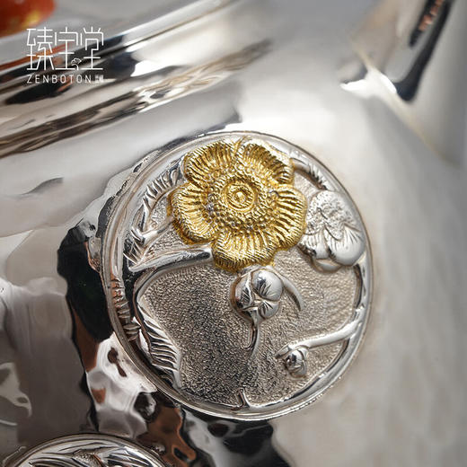 臻宝堂银壶9999纯银泡茶壶纯手工錾刻花卉小壶四季平安家用足银养生茶具 德钟四季平安-重约123g 容量约150ml 商品图2