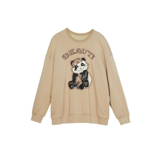 谜底中长款卫衣女2024春新款学院风大熊猫绣花圆领上衣241MV0074 商品图4