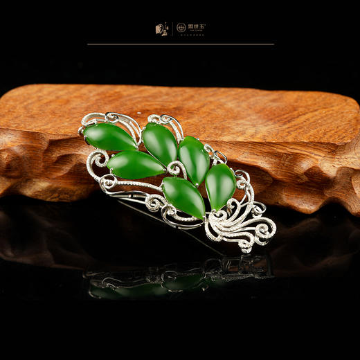 新疆国玉盟世玉和田玉金镶碧玉胸针【带证书·顺丰物流】 商品图1
