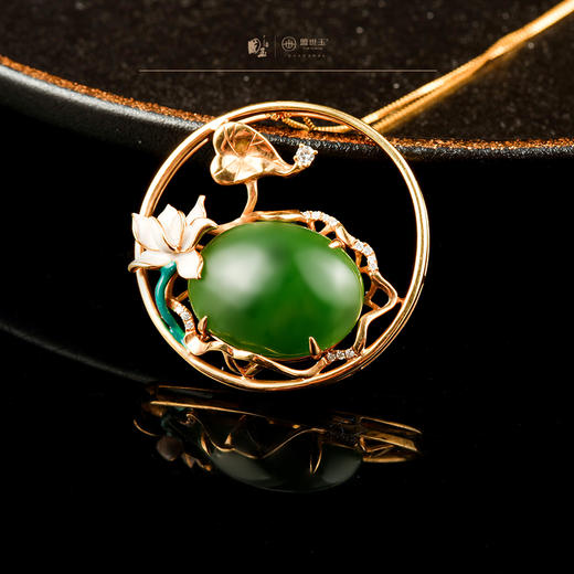 新疆国玉盟世玉和田玉金镶碧玉挂件【带证书·顺丰物流】 商品图3
