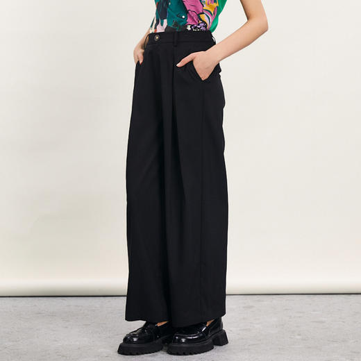 谜底阔腿裤女2024春季新款通勤风时尚高腰纯色宽松长裤241MK0141 商品图1