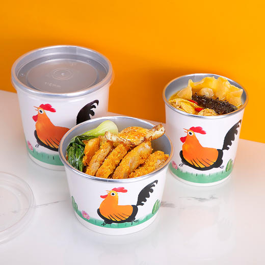 喇叭花一次性餐盒 加厚铝膜纸碗经典公鸡纸餐盒外卖打包圆盒汤碗 商品图1