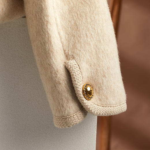 ALBB-2023秋冬新款小香风双排扣毛呢外套女休闲针织边圆领气质羊毛大衣 商品图11