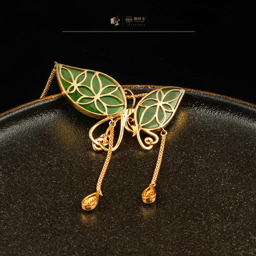 新疆国玉盟世玉和田玉金镶碧玉项链【带证书·顺丰物流】 商品图1