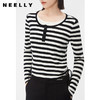 NEELLY纳俪商场同款春假两件黑白条纹针织衫女抽褶显瘦设计感上衣N24021A01065 商品缩略图2