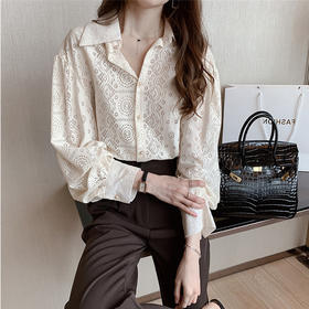 春秋【蕾丝棉衬衫女 韩版时尚新款】小众设计感 气质上衣 宽松长袖衬衣 打底衫