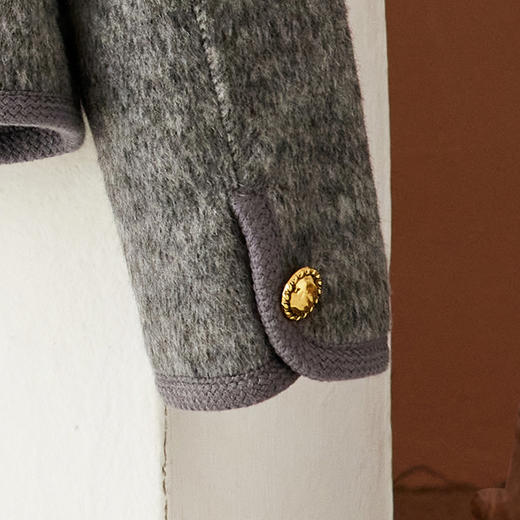 ALBB-2023秋冬新款小香风双排扣毛呢外套女休闲针织边圆领气质羊毛大衣 商品图8