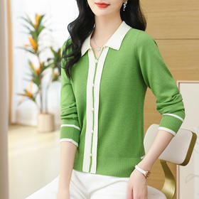 CC-103-7775    polo衫长袖上衣春装女2024年新款女士毛衣洋气漂亮针织打底衫