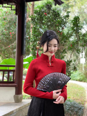 【百图lulu定制】【轻国风针织衫】盘扣 小立领 竖向坑条 显瘦针织衫