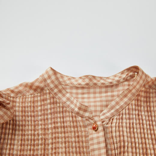 谜底格子衬衫长袖女2024春款复古特色宽松圆领亲肤衬衣241MS0082 商品图3