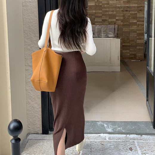 2025【早春保暖 开叉针织半身裙】高腰显瘦 修身中长款 A字包臀裙 商品图3