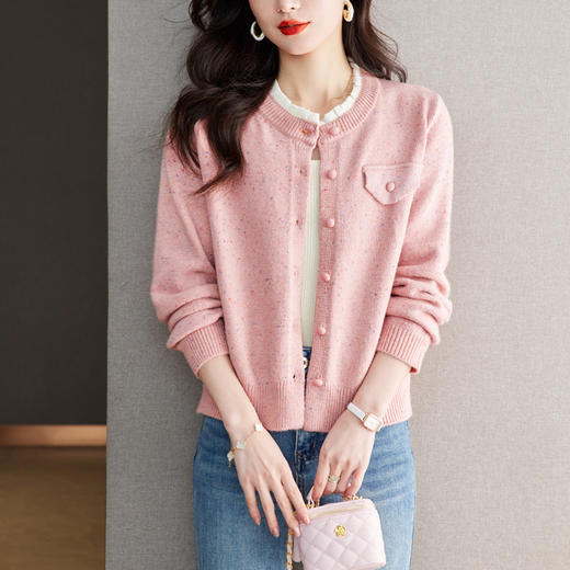 CC-QLS6658春秋新款慵懒风短款小香风针织开衫外搭早春毛衣外套上衣 商品图2