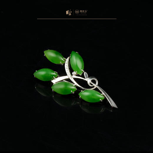 新疆国玉盟世玉和田玉金镶碧玉胸针【带证书·顺丰物流】 商品图4