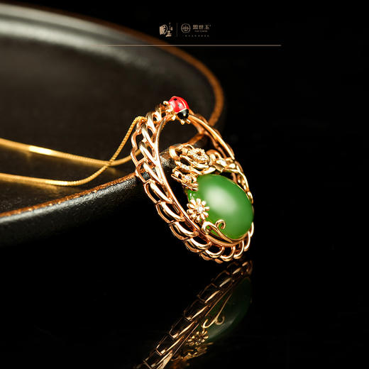 新疆国玉盟世玉和田玉金镶碧玉挂件【带证书·顺丰物流】 商品图2