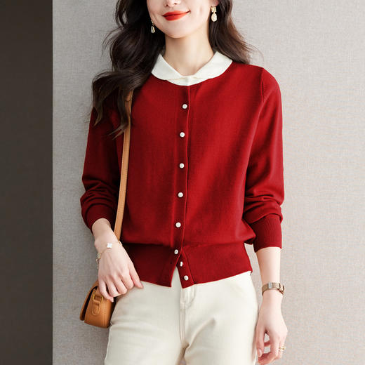 CC-QLS6660小香风外套女本命年新年拼色长袖开衫针织衫2024春秋新款外搭 商品图2