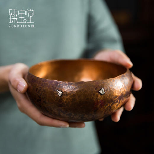 【样品清仓6折，仅1件，无货退款】臻宝堂（ZENBOTON）纯铜镶银梅花茶洗水洗纯手工茶渣桶茶具家用紫铜建水功夫茶道配件 暗香建水.器形更新 请联系客服 容量约850ml 商品图1