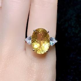 S925水晶戒指-6克拉双心黄水晶四爪蛋面