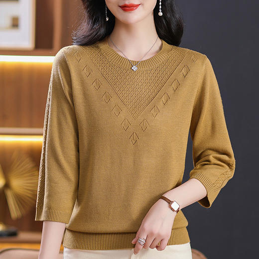 CC-101-31721春装七分袖圆领短款针织上衣女2024新款春季中袖打底衫宽松薄毛衣 商品图2