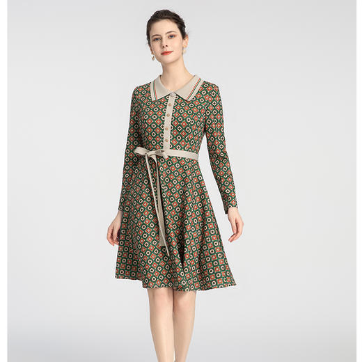 司歌翻领印花长袖连衣裙冬A881252 商品图0