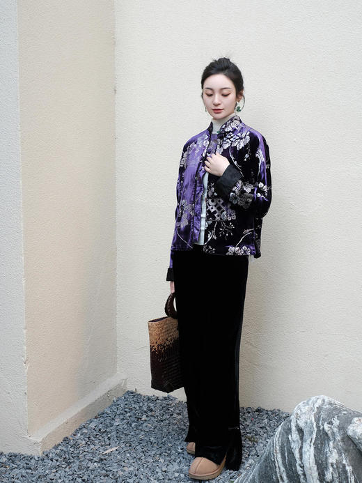 盛唐牡丹 |丝绒烫银小立领外套(不夹棉） 商品图6