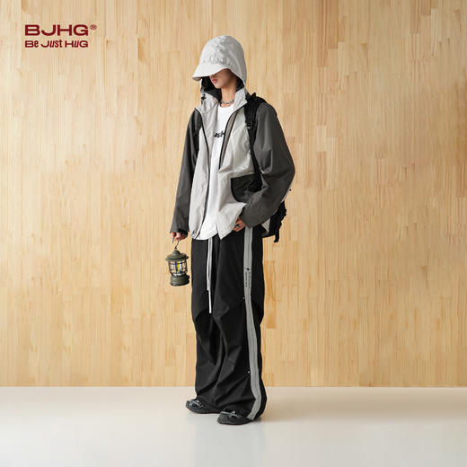 BJHG不计后果春美式拼色织带休闲裤子男潮梭织长裤阔腿堆叠伞兵裤 商品图8