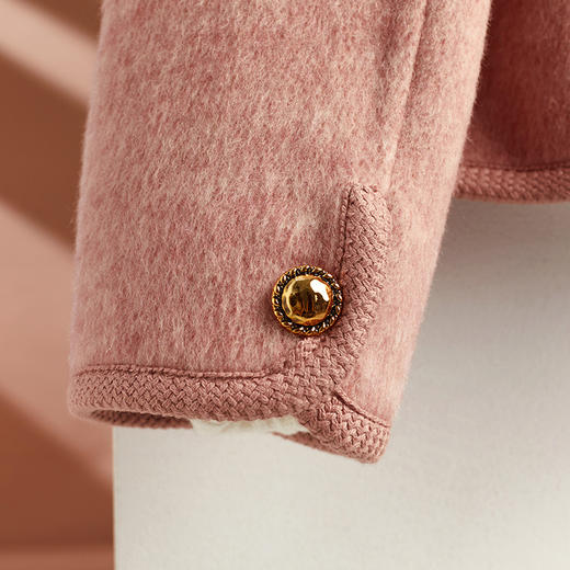 ALBB-2023秋冬新款小香风双排扣毛呢外套女休闲针织边圆领气质羊毛大衣 商品图10