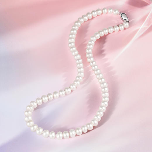 周六福S925银珍珠项链女淡水珍珠扁圆形6.5mm颈饰优雅送妈妈长辈 商品图2