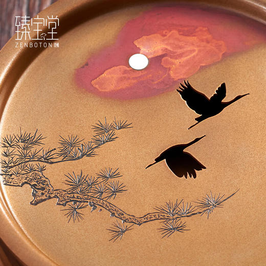 臻宝堂纯铜干泡台纯手工雕刻松树壶承家用功夫茶具镂空蓄水式茶台铜配件 鸿飞松月茶台 容量约800ml 商品图2