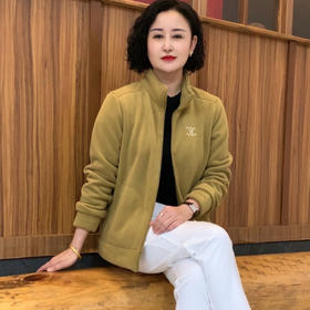 秋冬新款宽松保暖时尚运动休闲加厚外套百搭加绒半高领上衣妈妈装