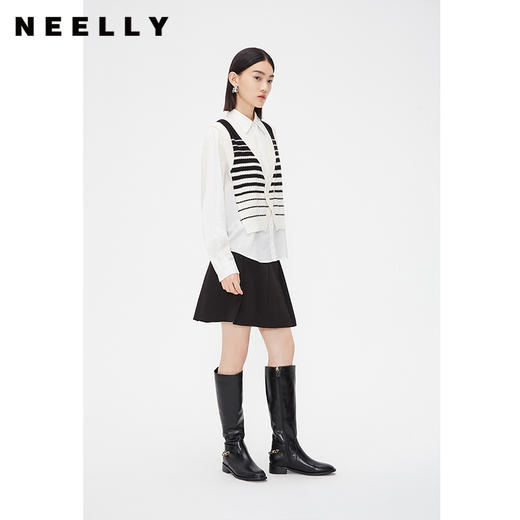 NEELLY纳俪商场同款假两件衬衫女春温柔别致马夹黑白条纹小众上衣N24021A01066 商品图1