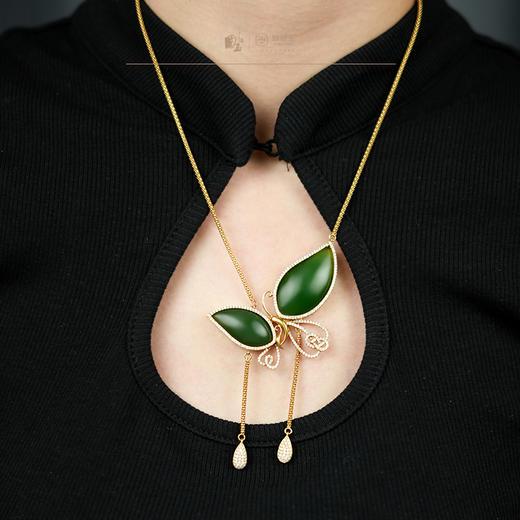 新疆国玉盟世玉和田玉金镶碧玉项链【带证书·顺丰物流】 商品图4