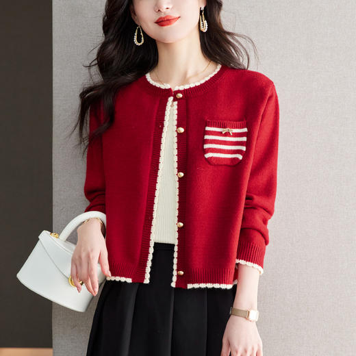CC-QLS6657小香风针织开衫女外搭春秋2024新款法式本命年毛衣外套上衣潮 商品图2