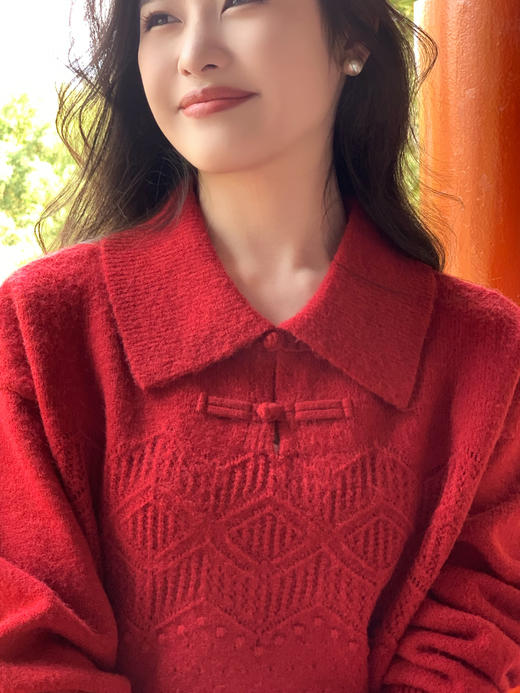 【百图lulu定制】【国风针织衫】新中式 国风 盘扣 翻领 毛衣 商品图3