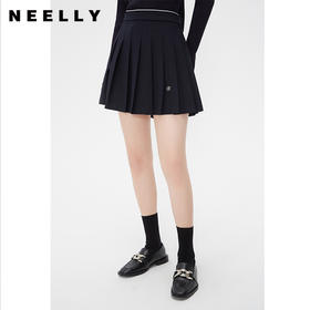 NEELLY纳俪商场同款内衬防走光百褶裙时尚百搭金属字母装饰A字裙N24021E01089