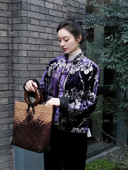 盛唐牡丹 |丝绒烫银小立领外套(不夹棉） 商品图5