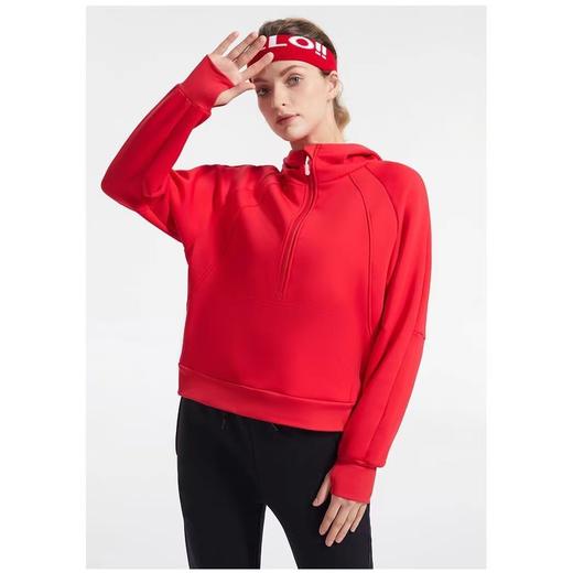 范斯蒂克加绒运动卫衣女专业跑步训练保暖半拉链连帽瑜伽健身卫衣 商品图7