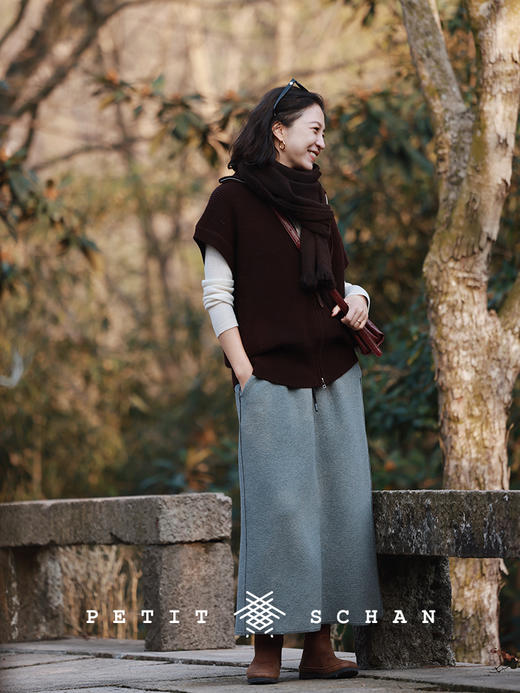 PETIT SCHAN小闪 CLO#429 relaxation 松弛感 棉混纺毛边拼接松紧腰卫裙长半裙 商品图8