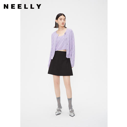NEELLY纳俪商场同款春季针织开衫套装女紫色圆领爱心纽扣吊带背心N24021A01064 商品图1