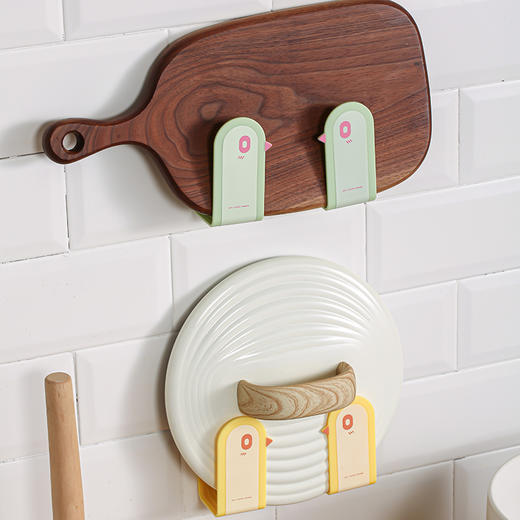 烁果 免打孔厨房锅盖架壁挂家用多功能放锅盖的架子墙上挂式收纳小鸟锅盖架1对（颜色随机） 商品图1