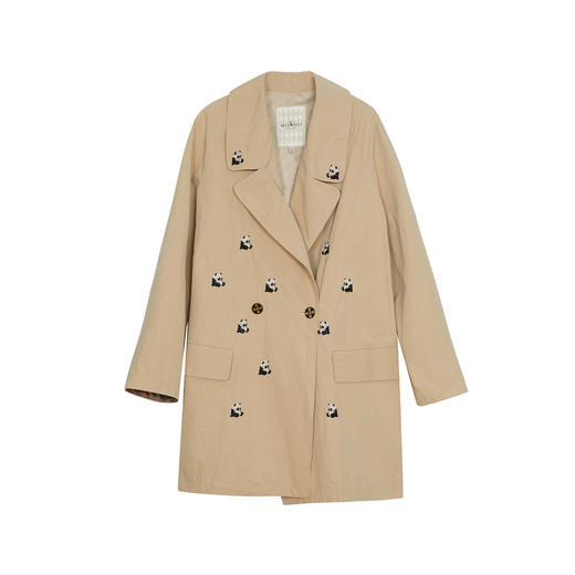 谜底中长款风衣女2024春款时尚西装领熊猫刺绣宽松外套241ME0060 商品图4