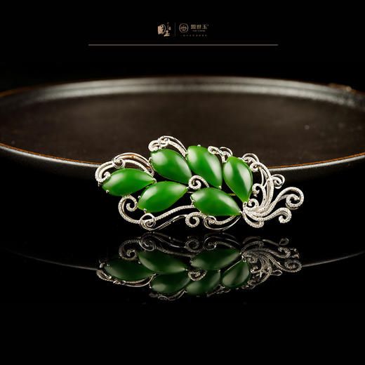 新疆国玉盟世玉和田玉金镶碧玉胸针【带证书·顺丰物流】 商品图3